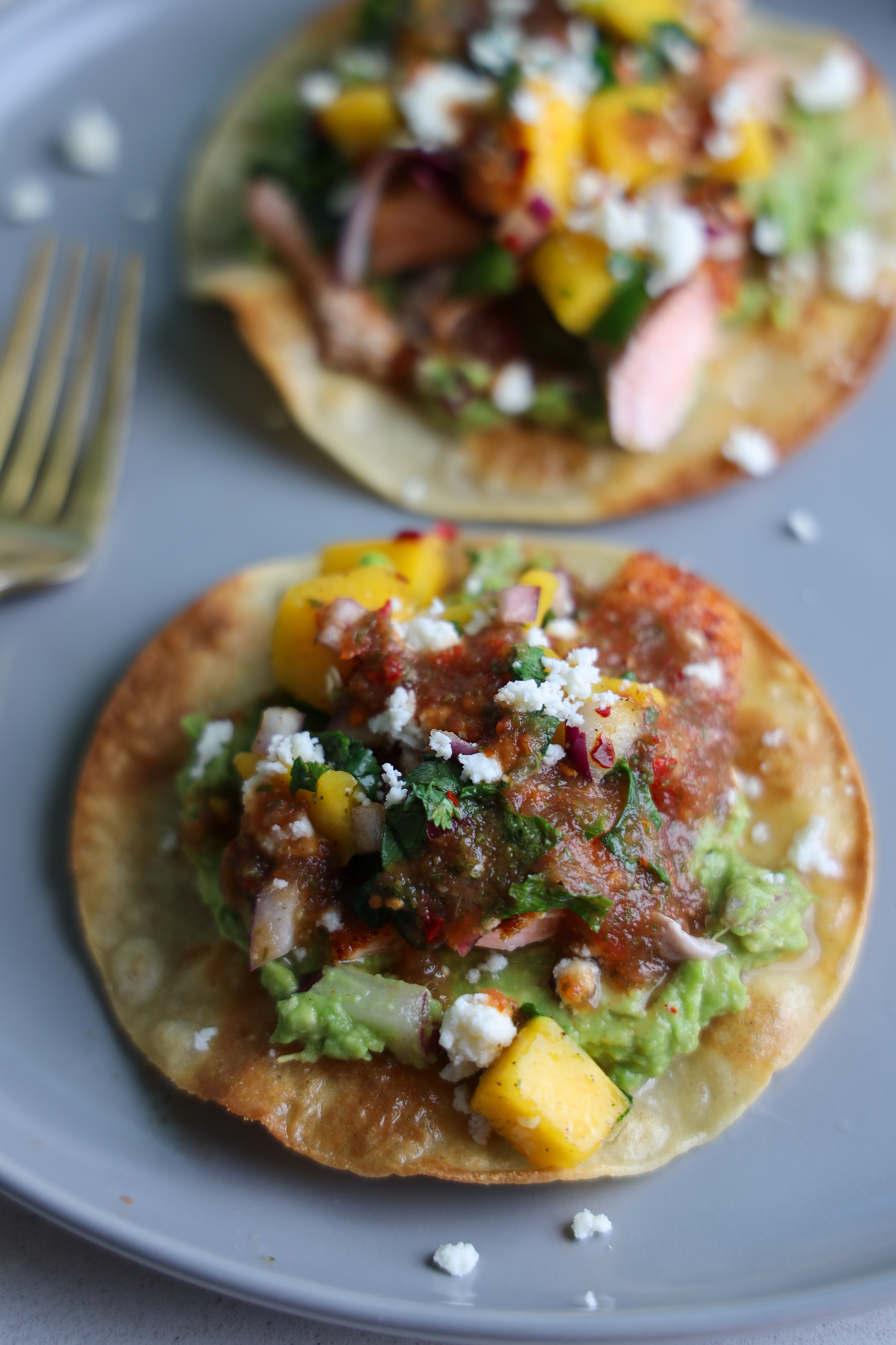 Fresh Salmon Tostadas W/ Mango Salsa